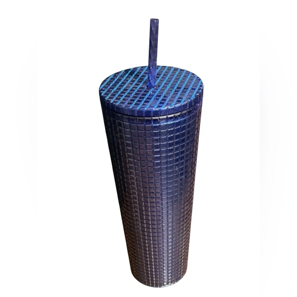 Starbucks Cobalt Blue Grid Design Cold Cup Tumbler/Cup 24oz With Straw - Picture 2 of 4